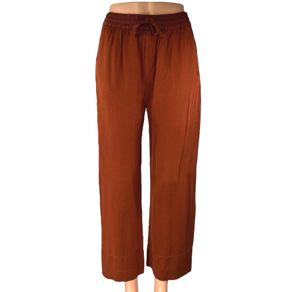 Zara Brown Straight Wide Leg High Waist Drawstring Baggy Trousers Sweat Pants S